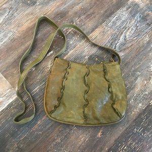 HOBO Olive Green Small Leather Ruffle Purse Bag